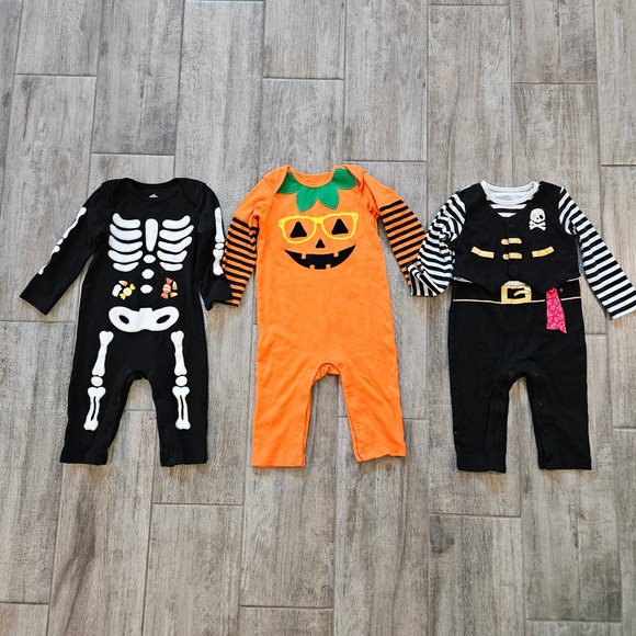 Way To Celebrate! Other - Halloween Romper Bodysuit Costume Lot of 3 Baby Size 18M Skeleton Pumpkin Pirate